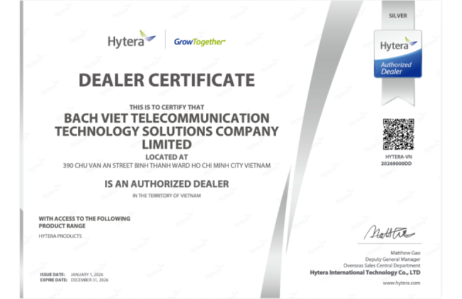 Viễn Thông Bách VIệt trở thành Đại lý ủy quyền Hytera tại Việt Nam năm 2026