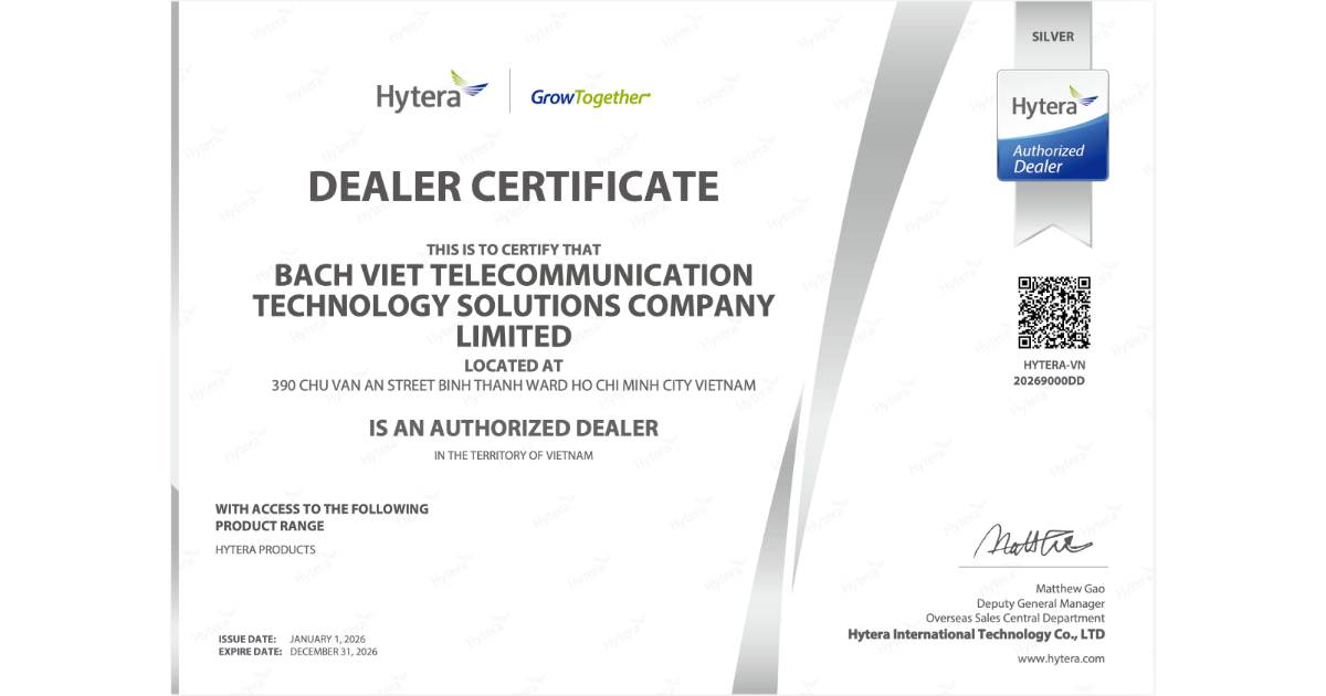 Viễn Thông Bách VIệt trở thành Đại lý ủy quyền Hytera tại Việt Nam năm 2026